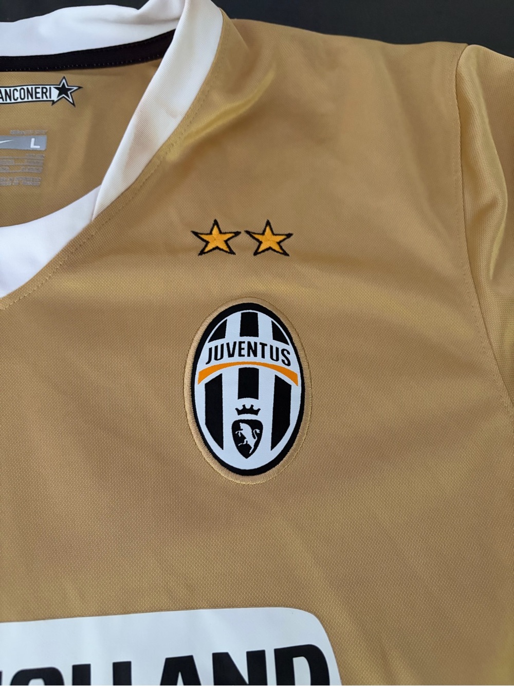 Nike 2008-09 Gold and White Juventus Bianconeri Serie A Italian Soccer Jersey L